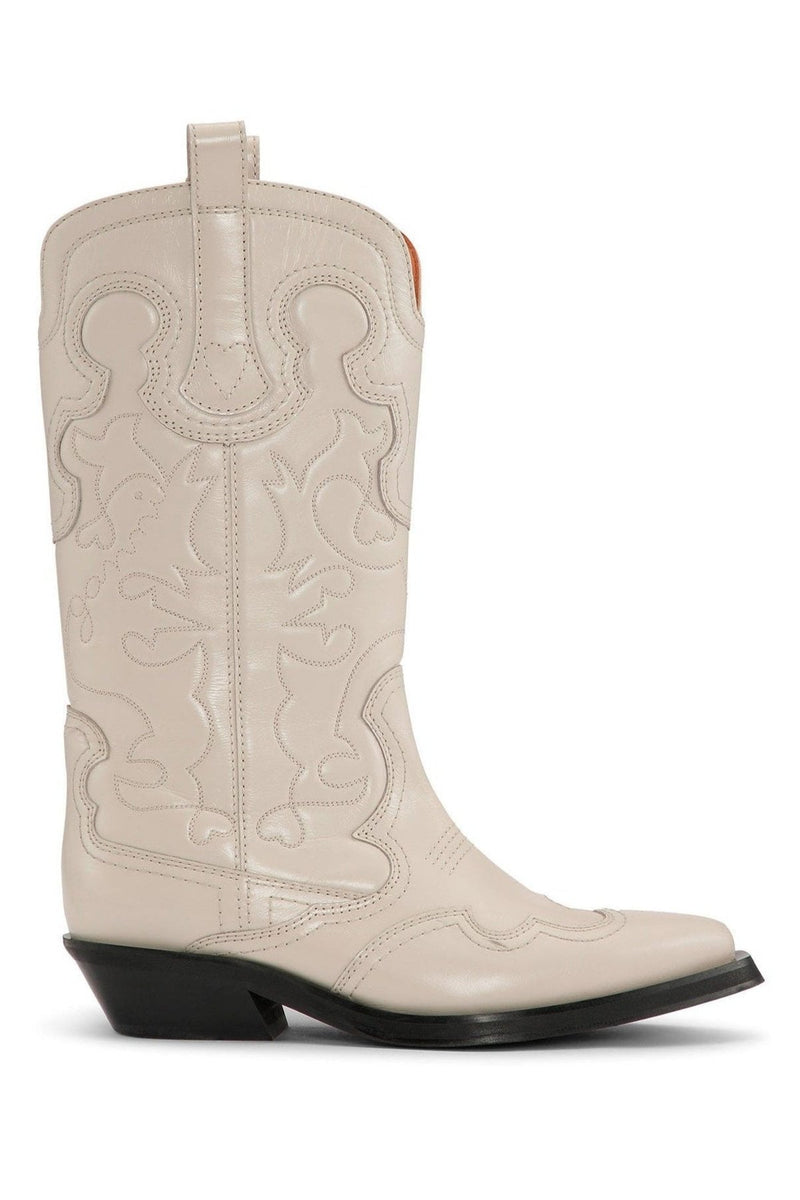 【関税&送料込み】Ganni Mid Shaft Western Boots WHITEMIDSHAFTEMBROIDEREDWESTER