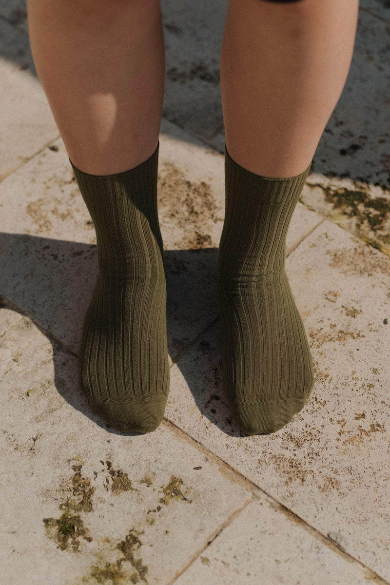 Baserange Rib Overankle Socks in Kir Green main image 0