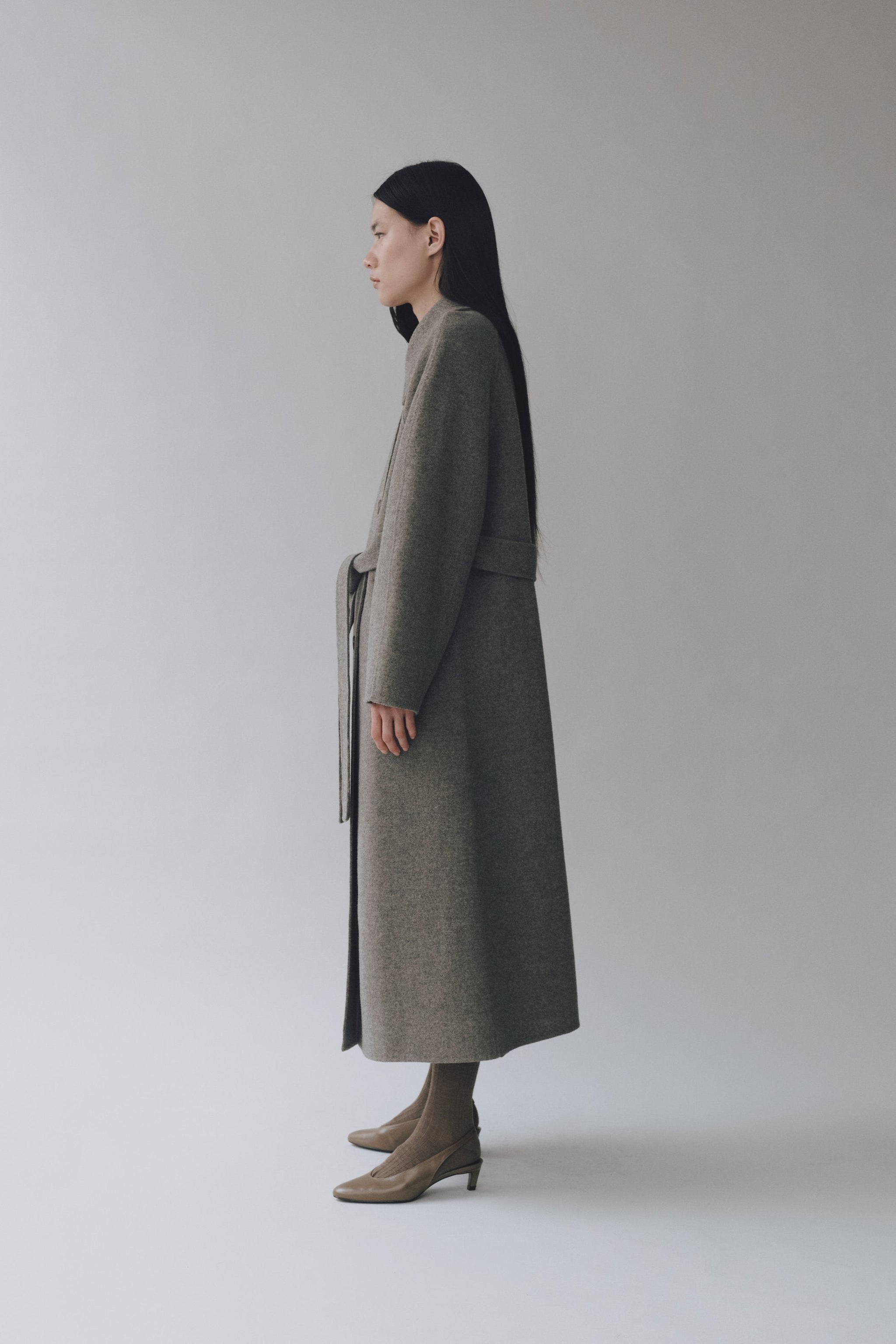 Mijeong Park | Handmade Long Wool Coat | Khaki Grey – One of Mijeong Park | Handmade Long Wool Coat | Khaki Grey – One of
