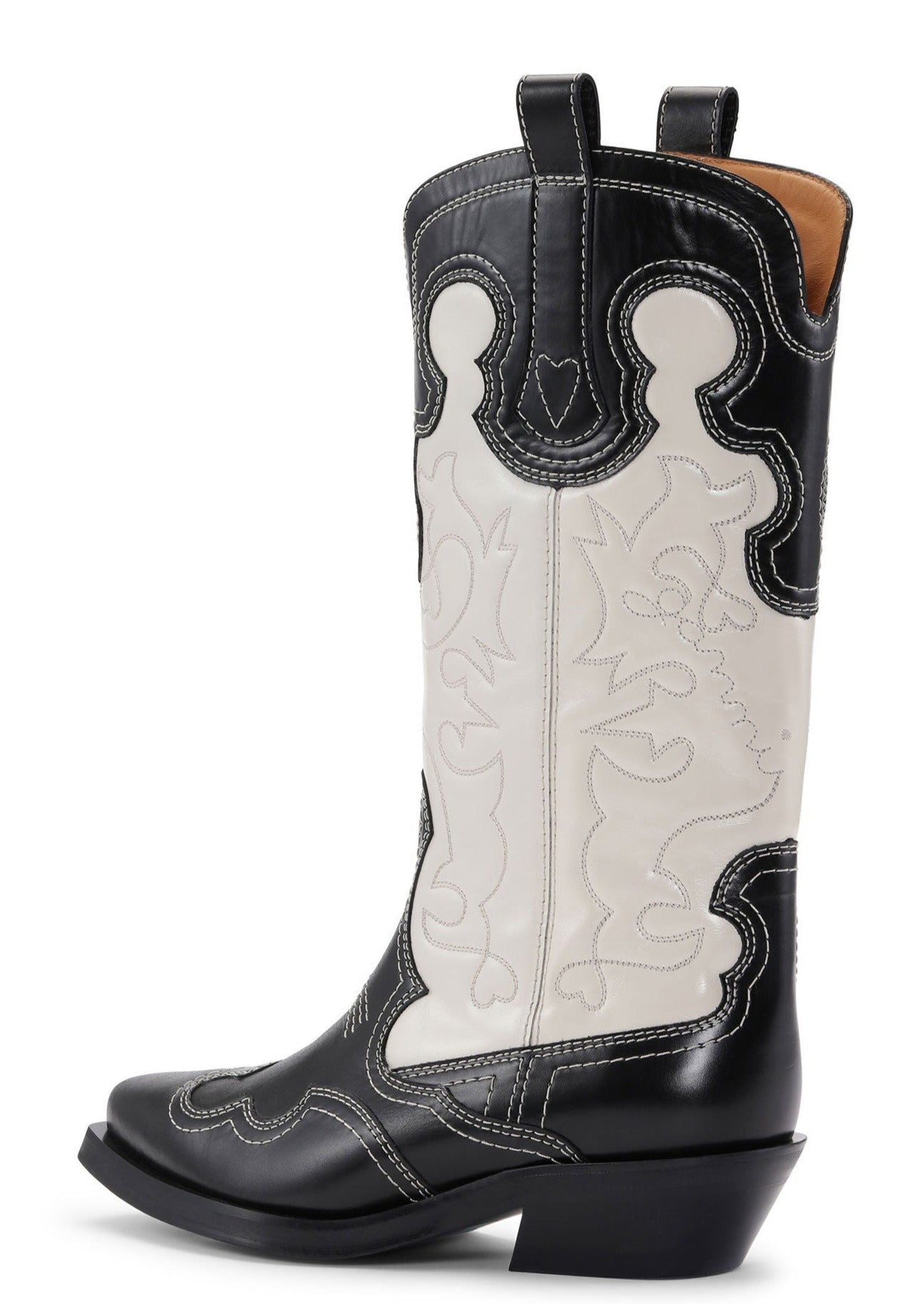 Ganni | Mid Shaft Embroidered Western Boot | Black/Egret – One of