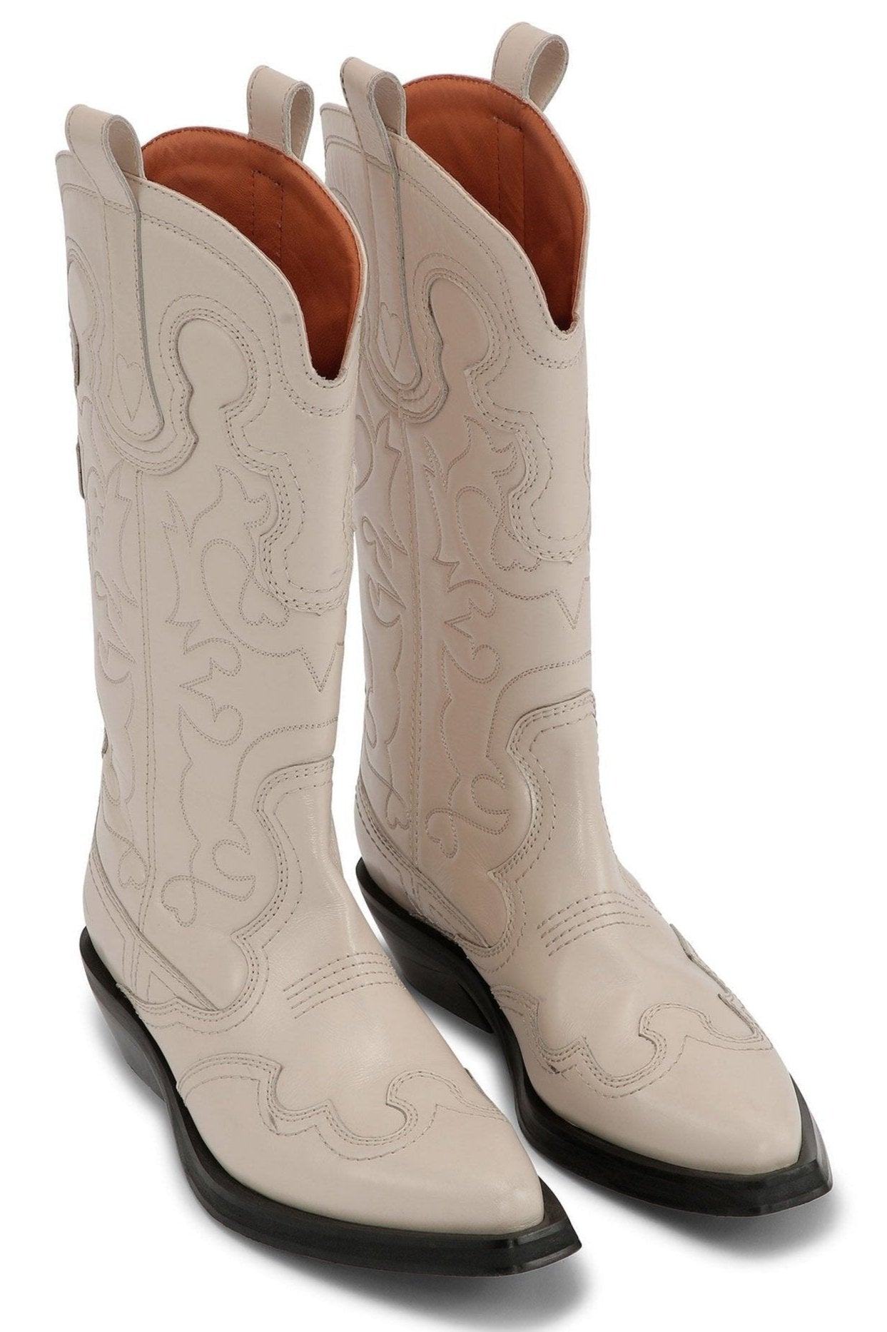 Ganni Mid Shaft Embroidered Western Boot Egret – One of a few
